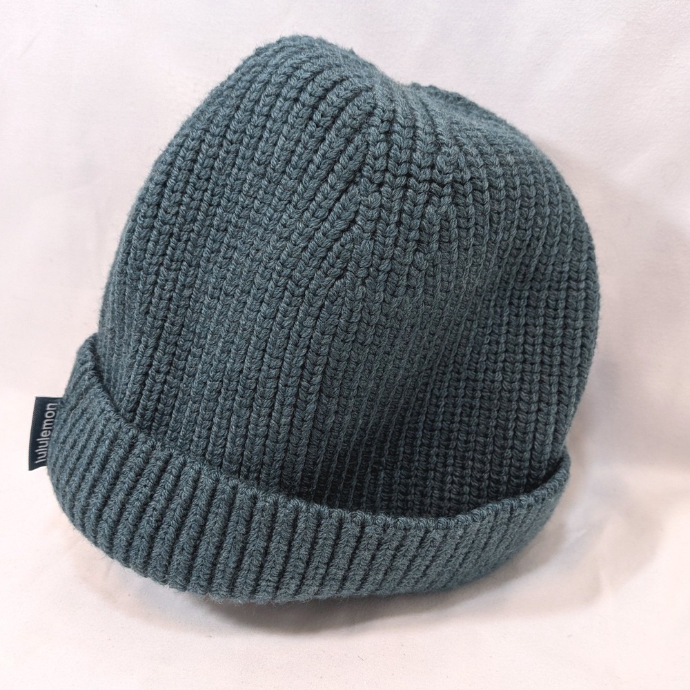 Lululemon Green Merino Wool Blend Beanie; Ribbed Knit, Cuff
